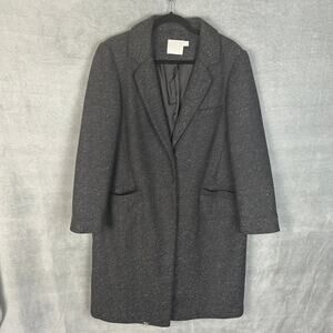 ASOS Coat Womens 12 Black Wool Blend Lined Snap Preppy Career Minimalist Long